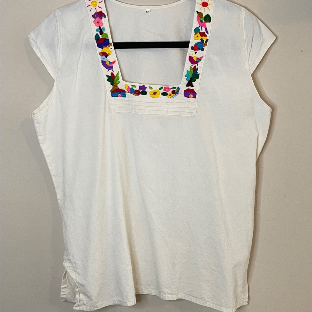 Embroidered White Women's Top